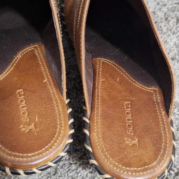 Sonora leather cowboy boot western mules clogs slip-on - brown embroidered - 10 - Picture 9 of 9